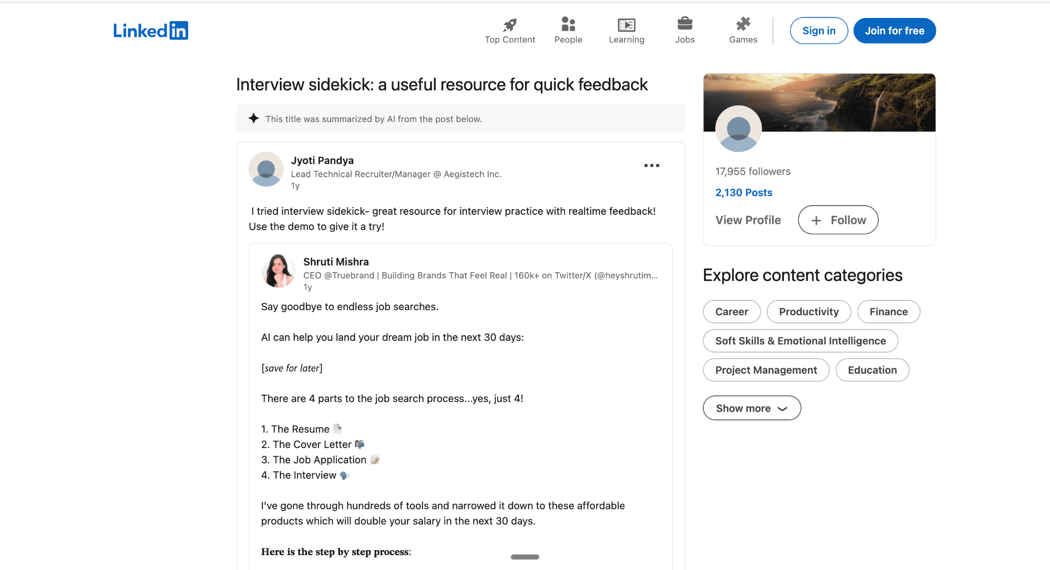 Linkedin Reviews for Interview Sidekick
