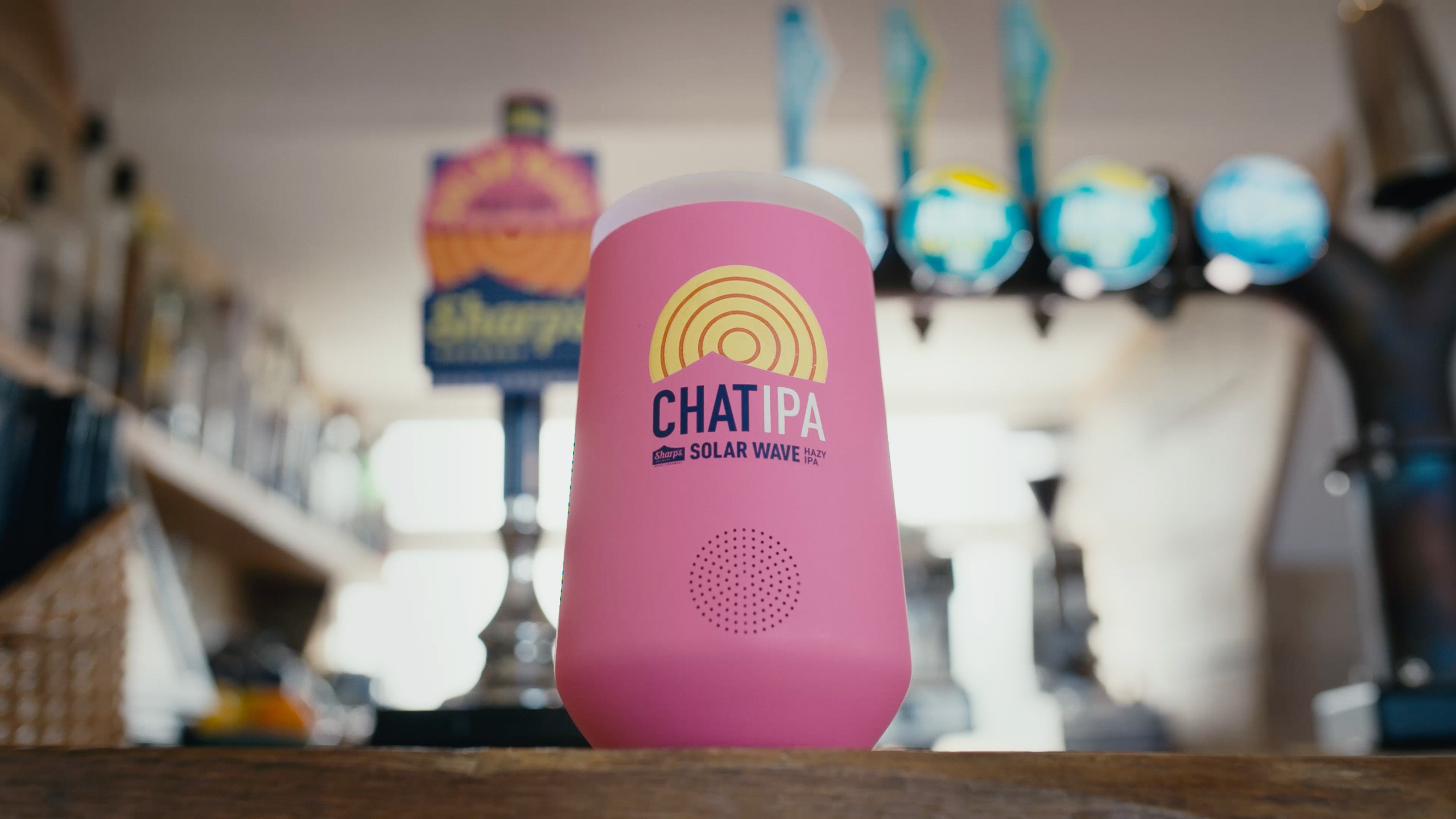 Close up still of the Chat Chat bot, from Sharp's Brewery Chat IPA video