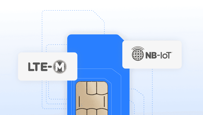 LTE-M logo and NB-IoT logo with a sim card
