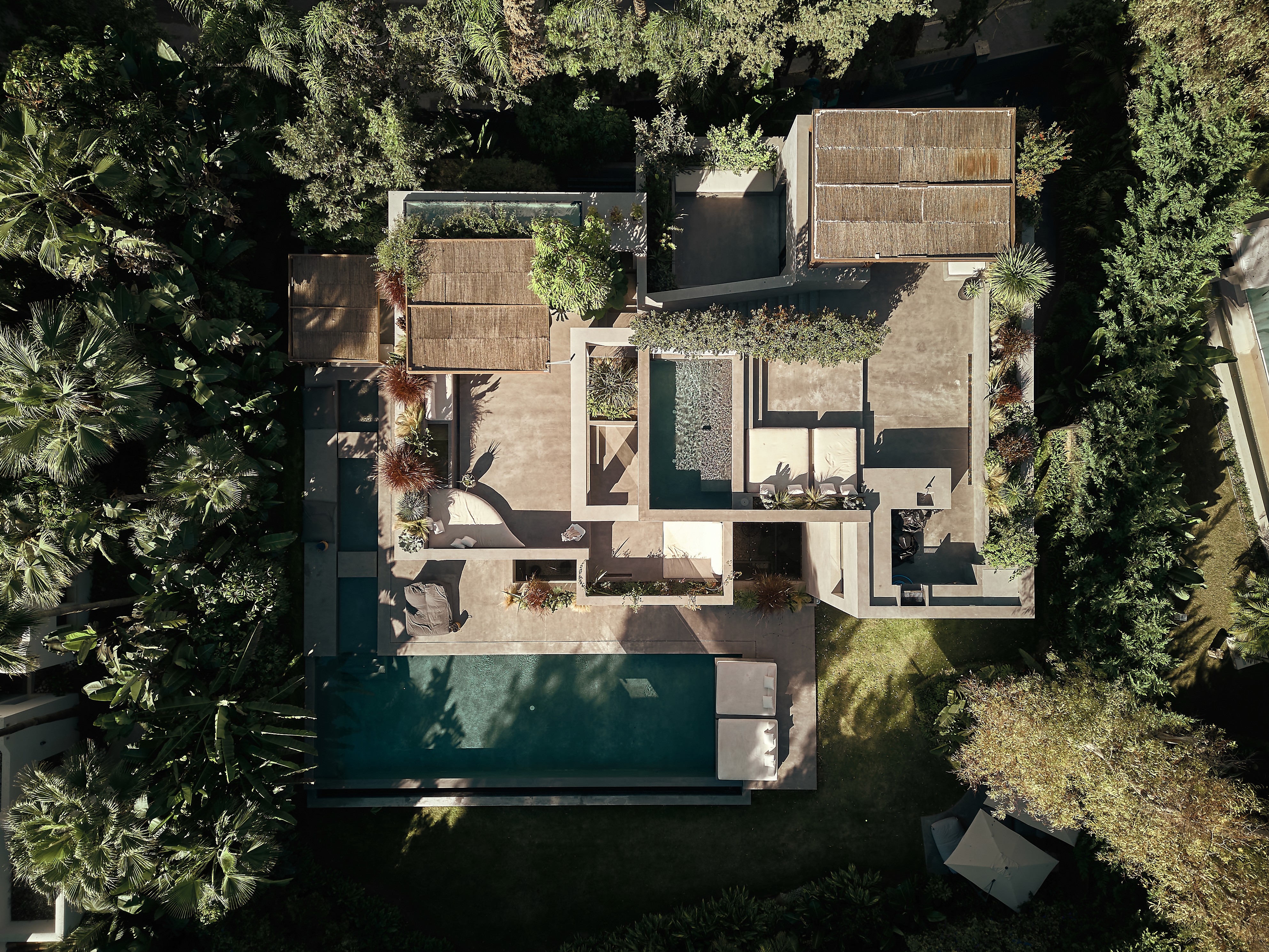 Aerial view of Soul House, luxury new build villa in Los Monteros Marbella delivered by Ghara Construction
