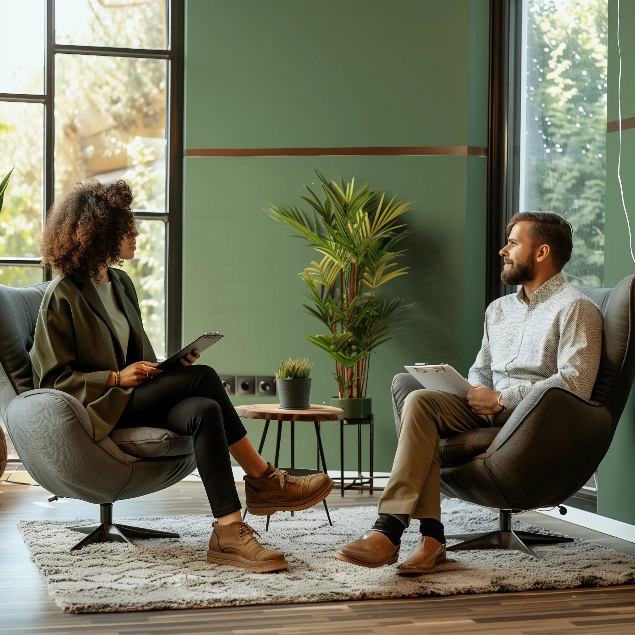 Collaborative therapy session defining goals and milestones for healing and growth