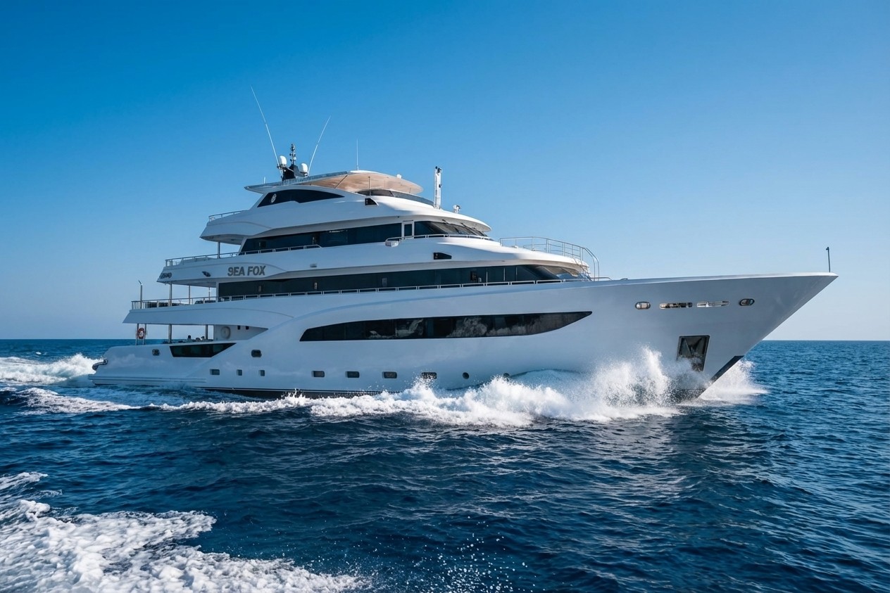 Sea Fox yacht cuts through the waves in the Red Sea