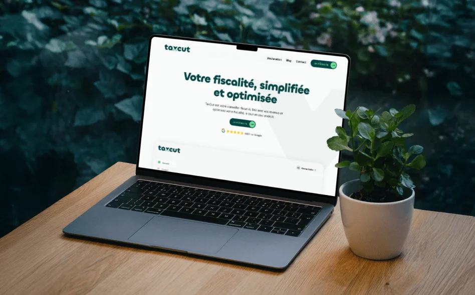 Un mockup de la page d'accueil du site TaxCut, réalisé par Sylvain Bretagnolle