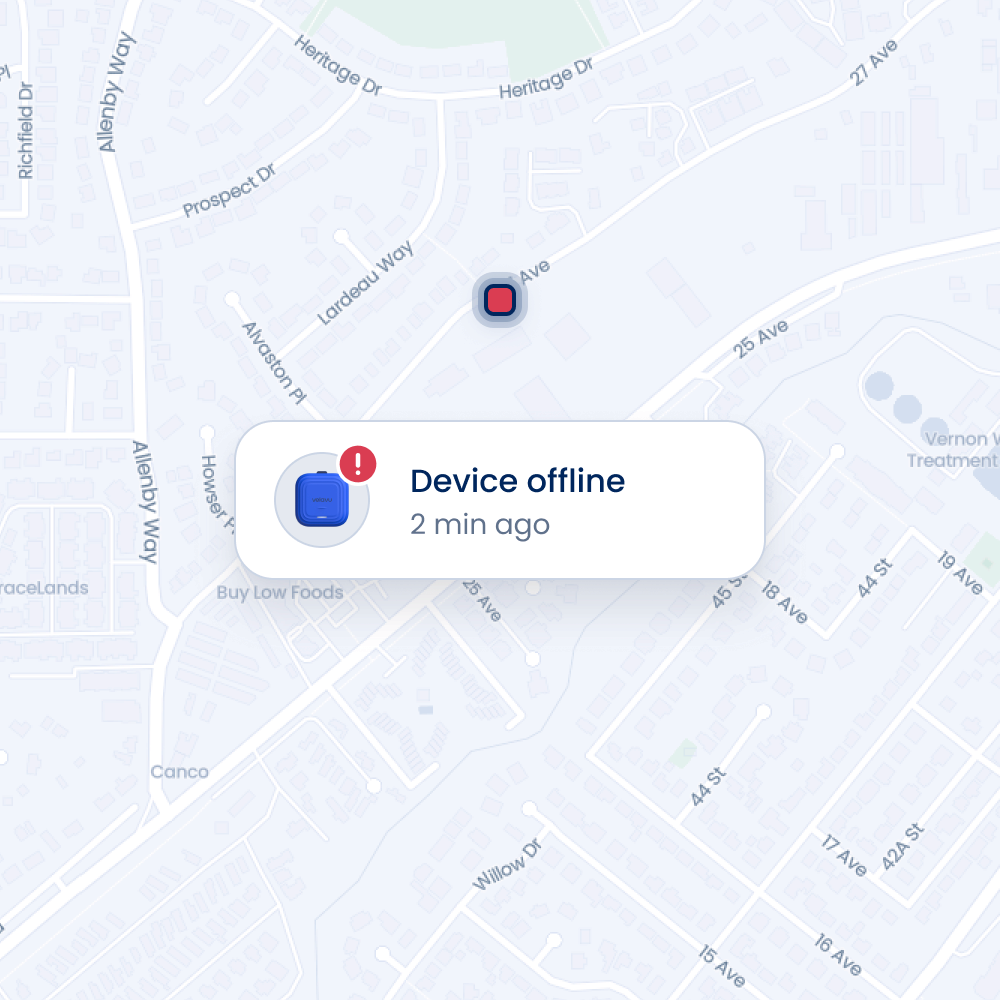 User interface showing a device offline alert