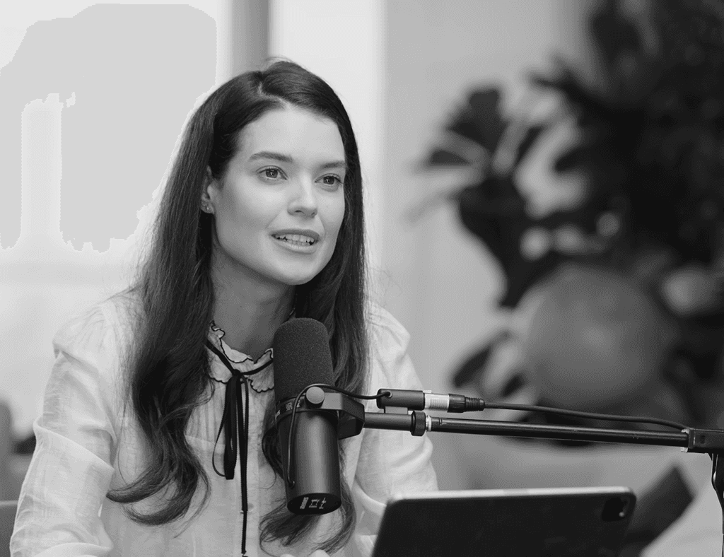 Sarah Ann Macklin talking on podcast