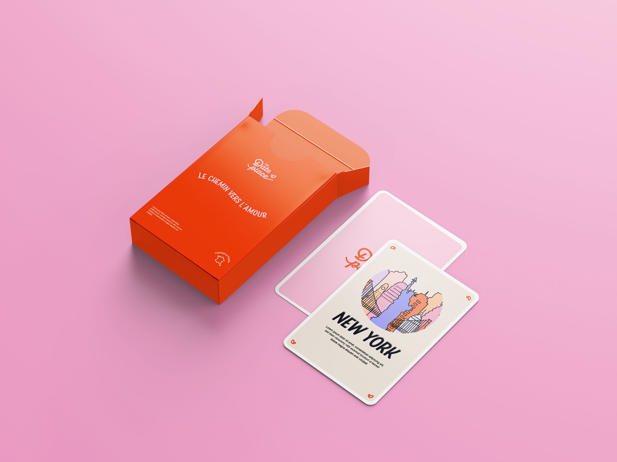 Mockup de la charte graphique du jeu de carte The Date Place - Enola Louge x Paul Dechazeaux