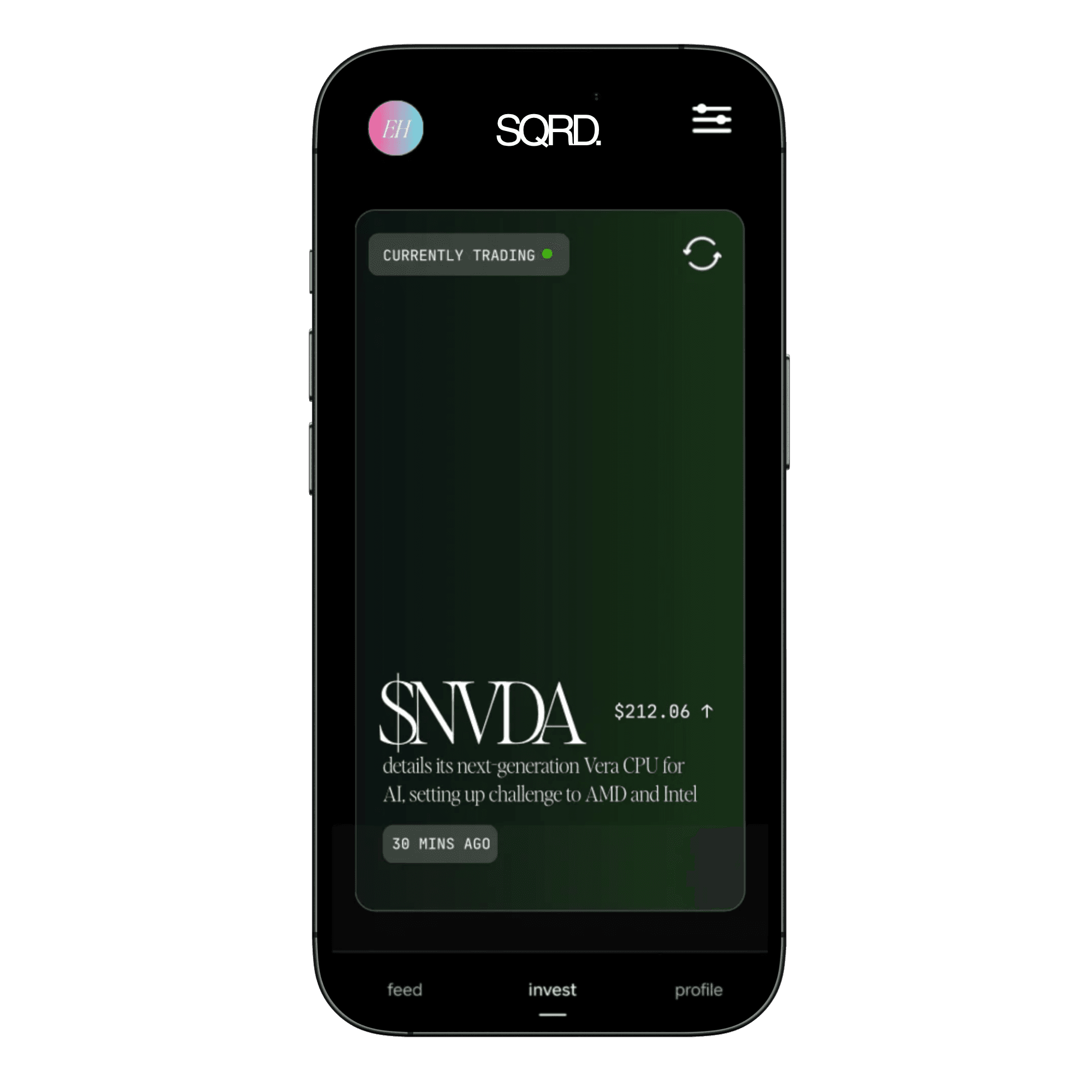 SQRD personalized NVDA discovery screen