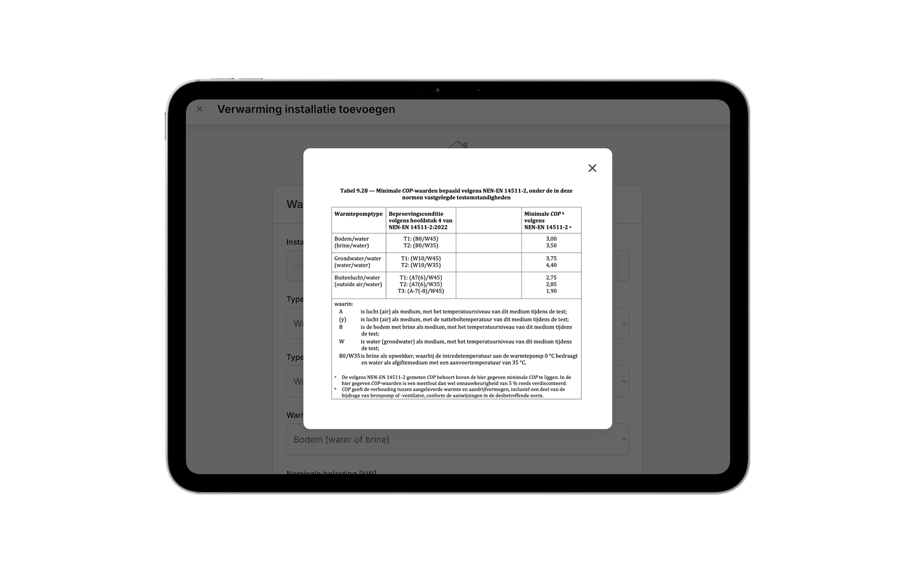COP screenshot beschikbaar in de software