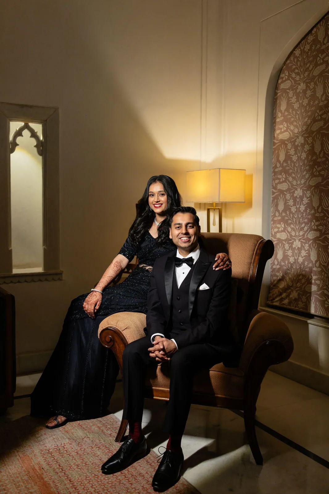 Poolside sit-down dinner — Aesha and Param wedding at Udaipur