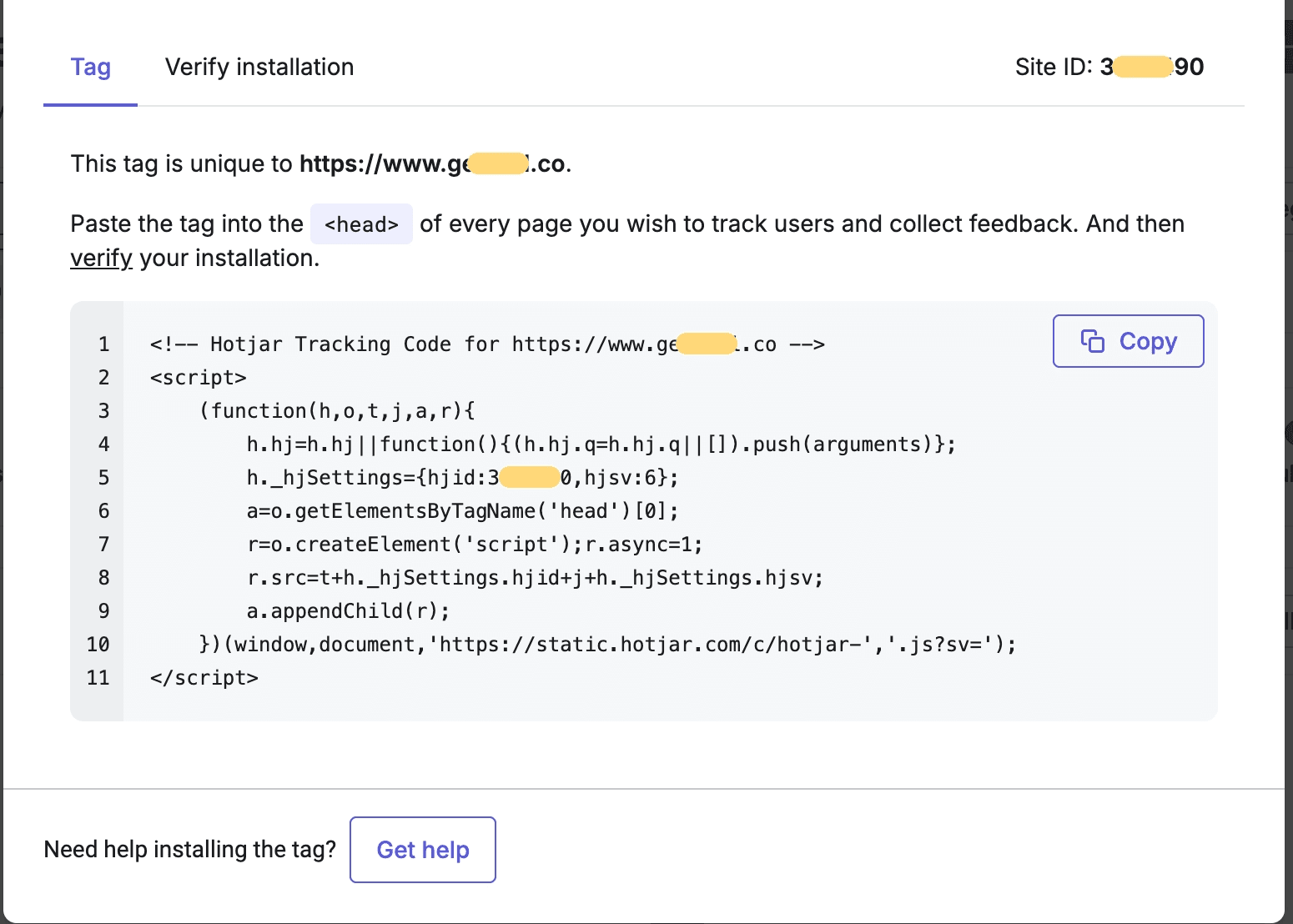 hotjar tracking code copy