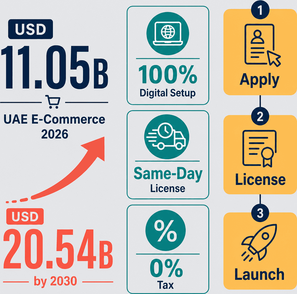 Infographic: How to Start an Online Business in Dubai: A Complete Guide to E-Commerce Business Licensing in Dubai South Business Hub Free Zone