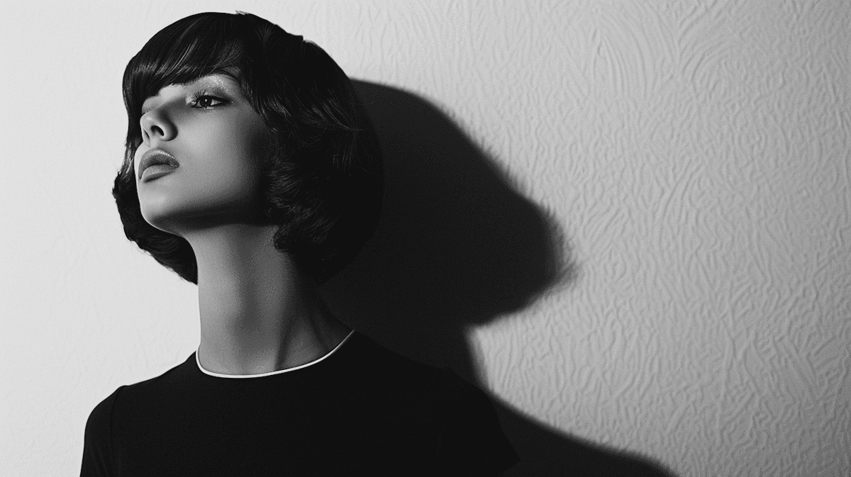 A monochromatic close up image of a young woman, leaning against the wall, face relaxed and in peace