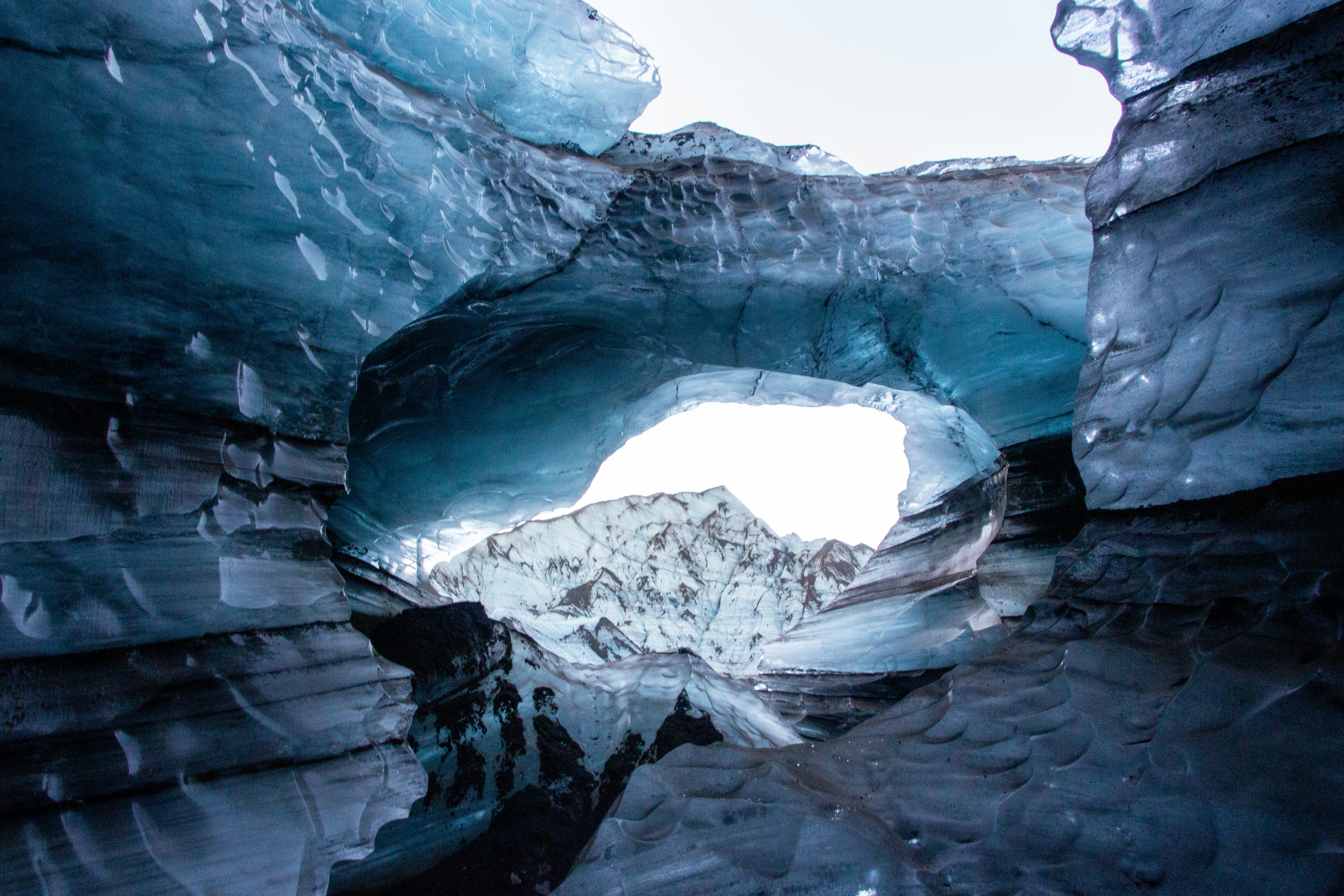 A large natural ice cave in South Iceland.