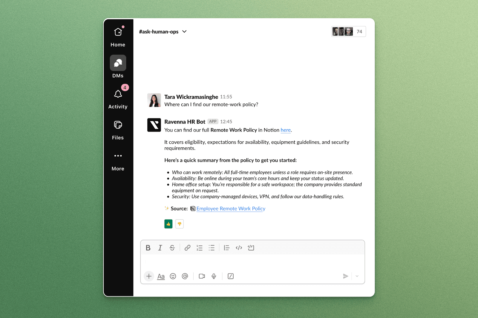 how Notion can auto-answer FAQs on Slack