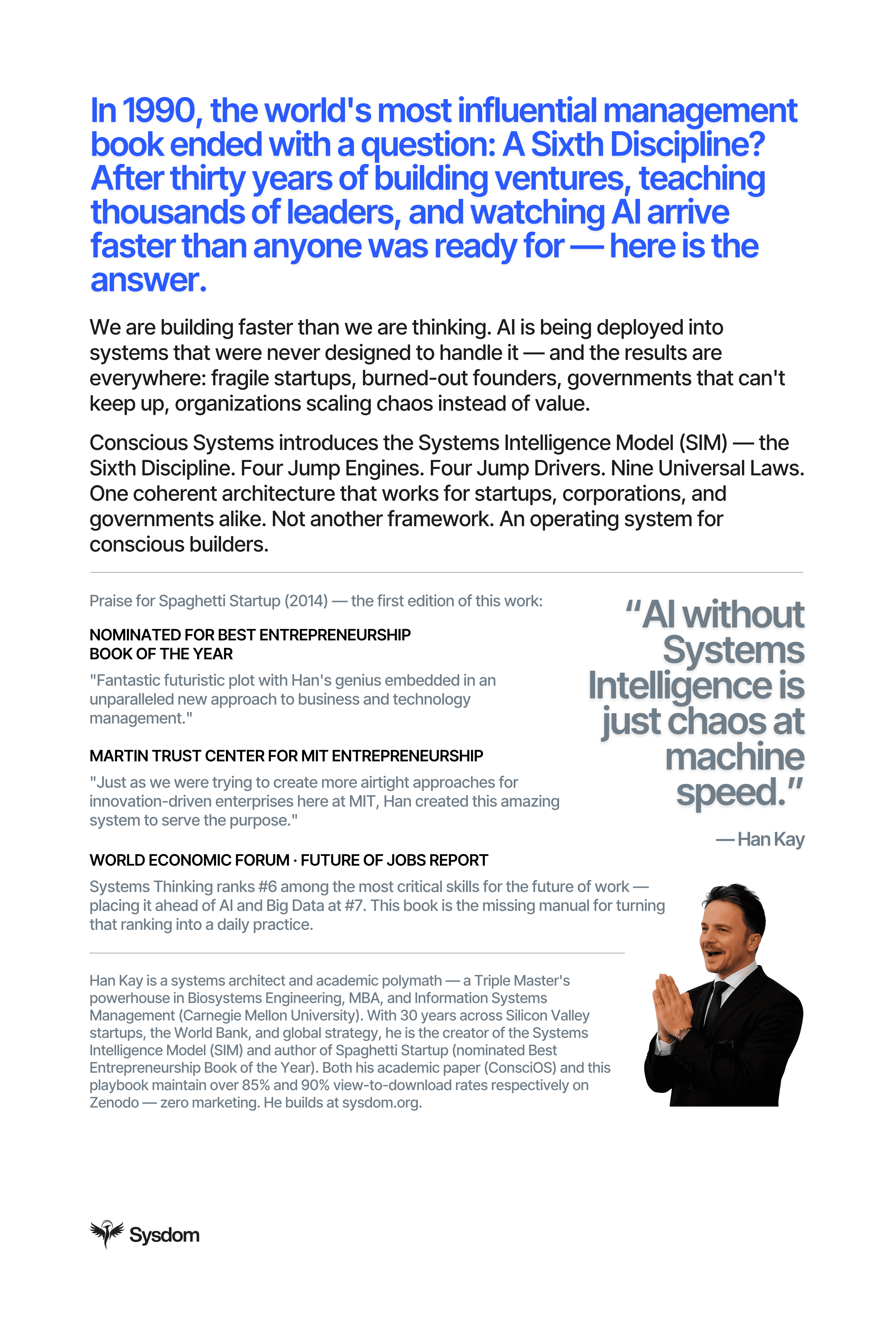 Color back cover of Conscious Systems with its central thesis, endorsements, and author biography