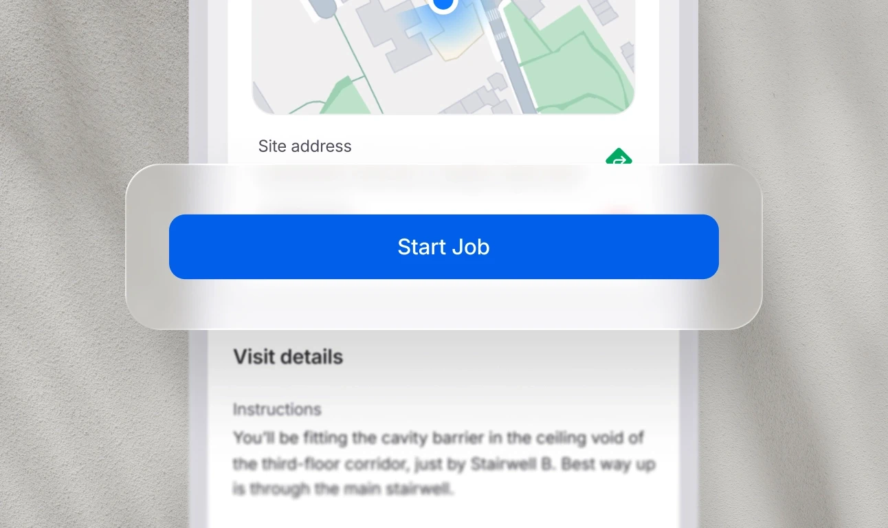 A close up of the Onetrace mobile app showing an operative a map of the location for their site visit today.