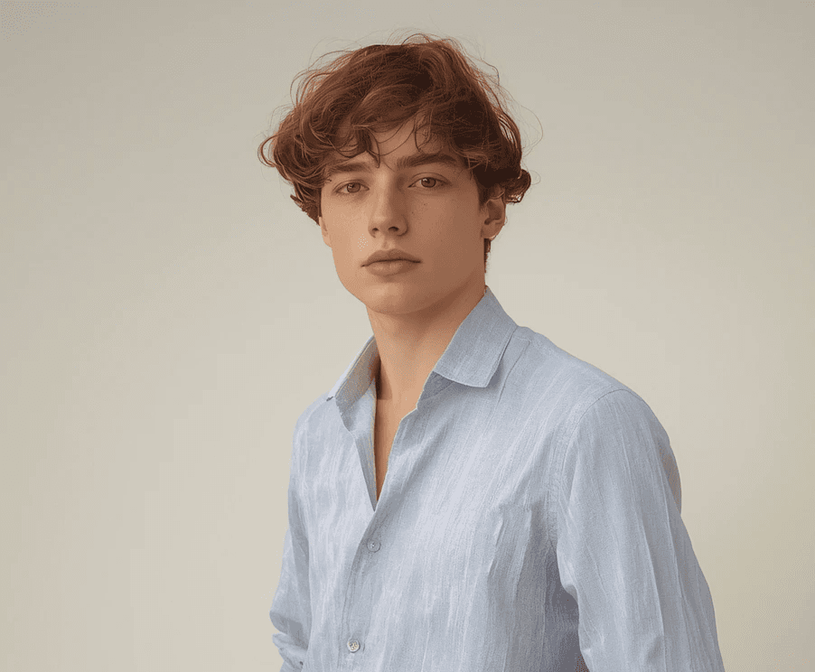 Young man in navy and white striped t-shirt with cap