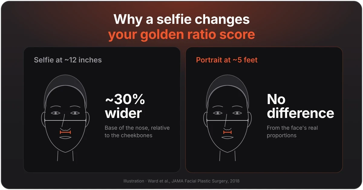 How a selfie at 12 inches makes the nose look about 30% wider than a portrait at 5 feet