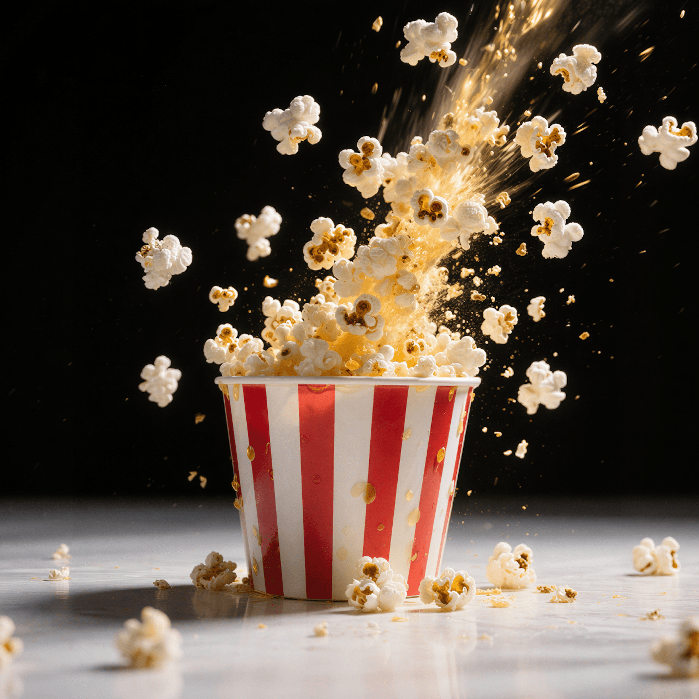 AI-generated popcorn video frames — prompt preview in Lore