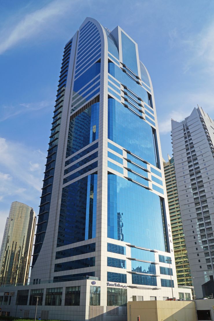 Exterior of Saba Tower 1. Professional real estate services for buying and renting apartments in JLT.