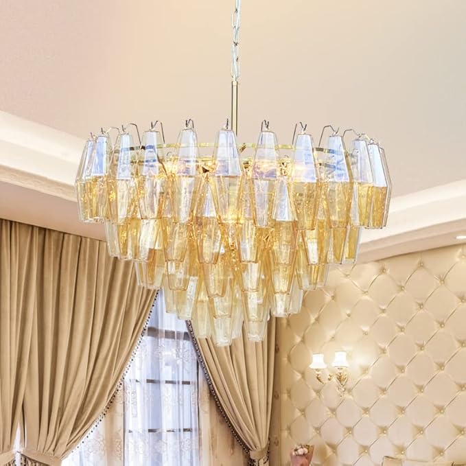 Elegant amber chandelier with modern appeal and high-quality craftsmanship.