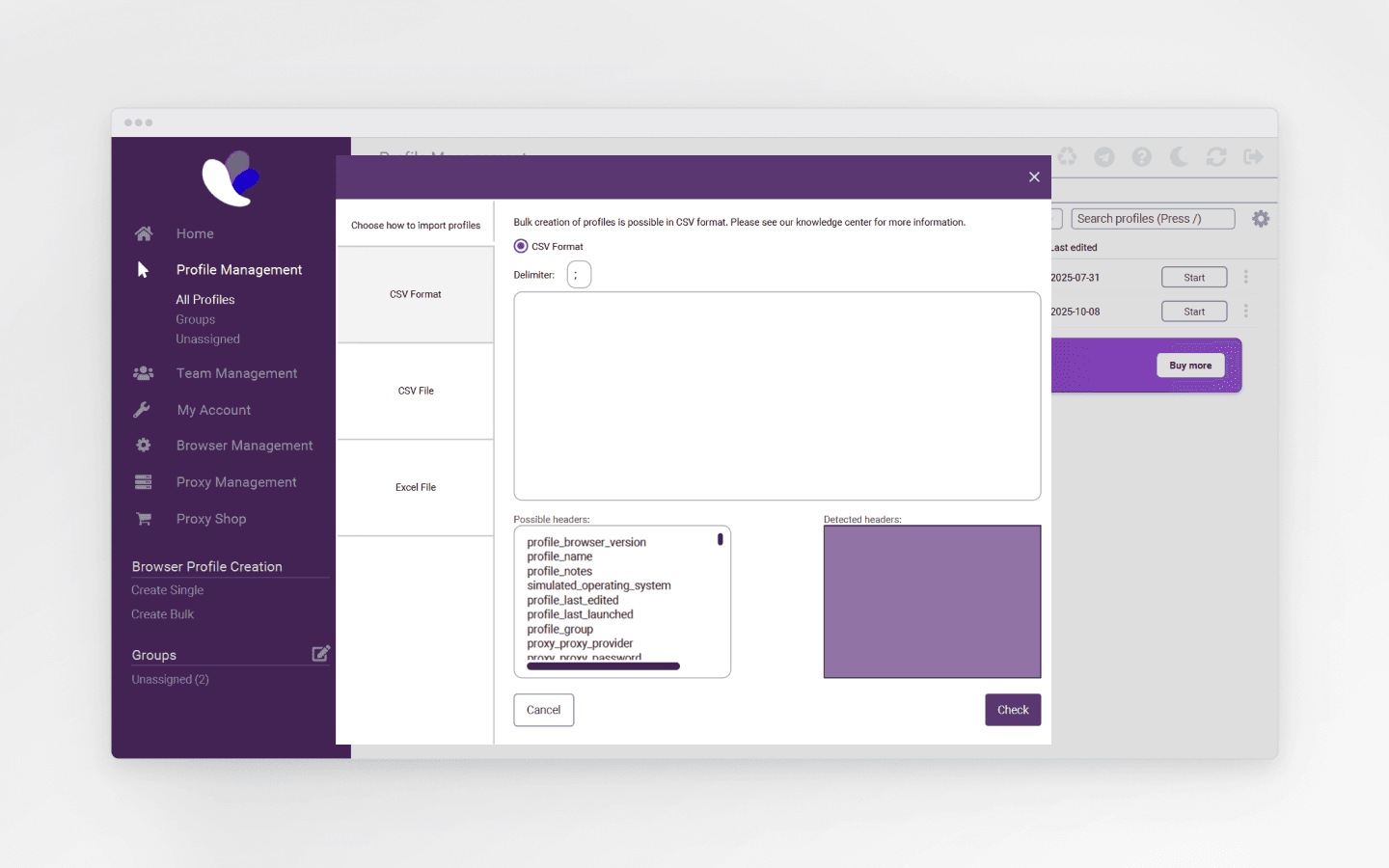 Bulk profile creation in Incogniton