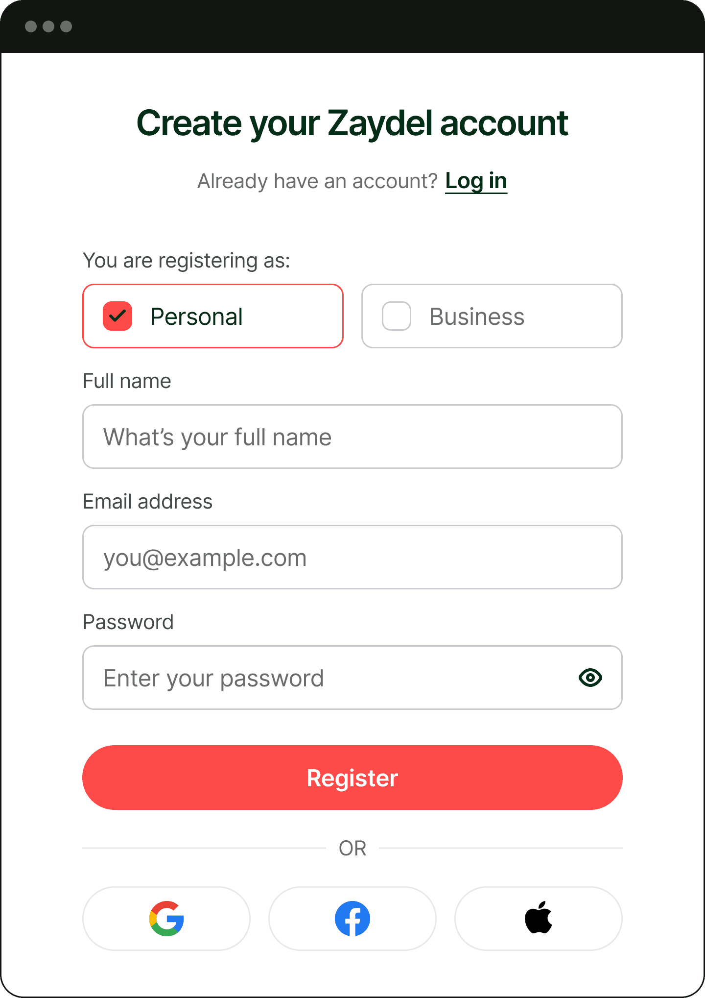 Register form - Paymint Framer Template