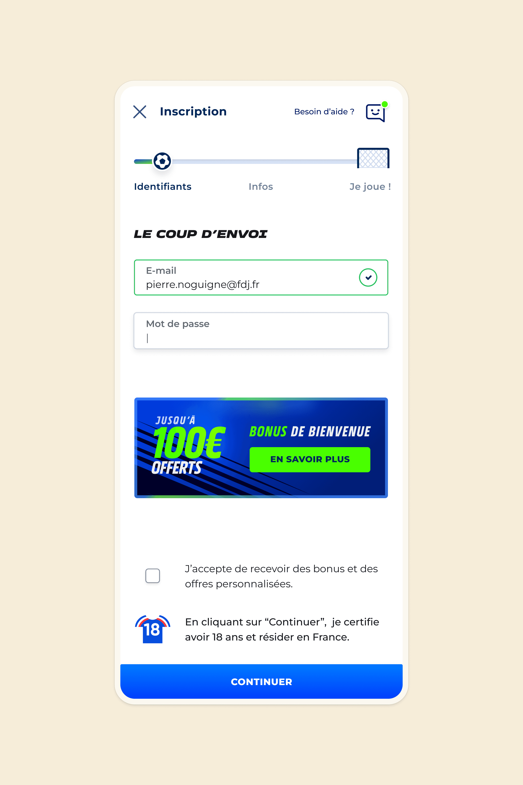 FDJ PSEL Sign-up tunnel