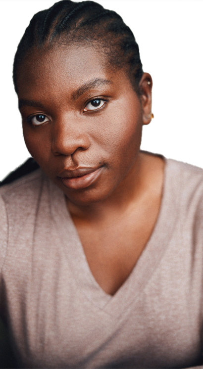 Dali headshot photo from bust up with neutral beige shirt and transparent background