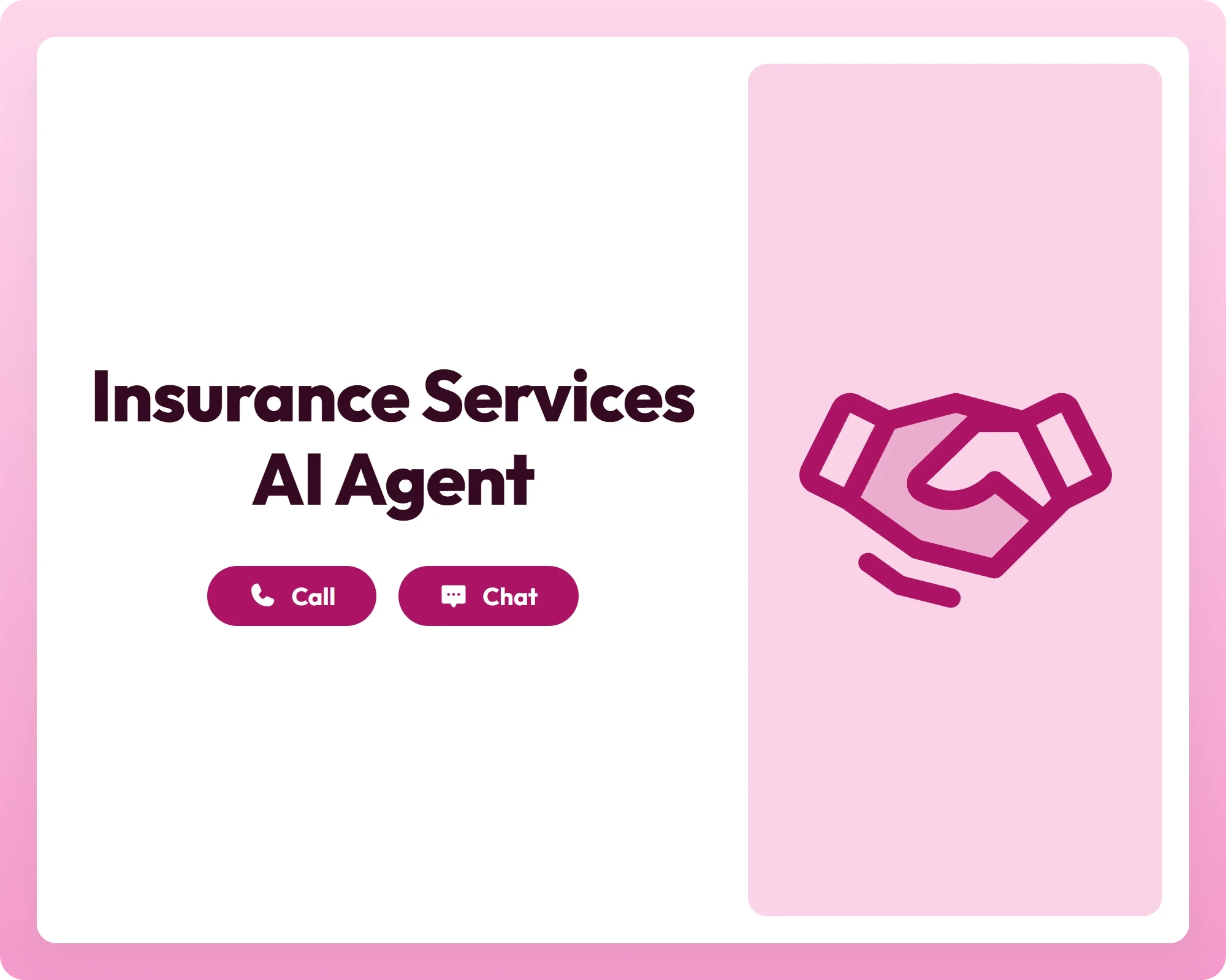ai customer support agent with call and chat buttons alongside a handshake icon, symbolizing trusted insurance services
