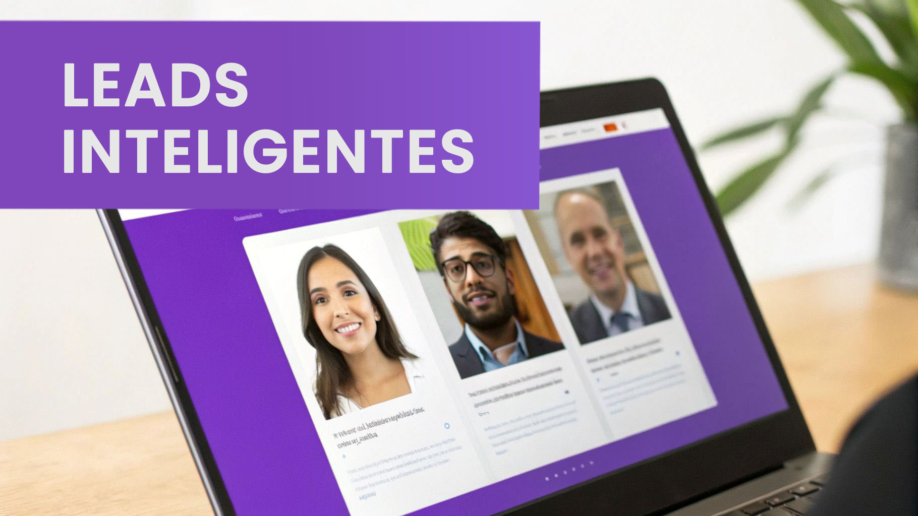 Pantalla de laptop mostrando plataforma Leecot con perfiles de leads inteligentes para ventas y gestión de clientes