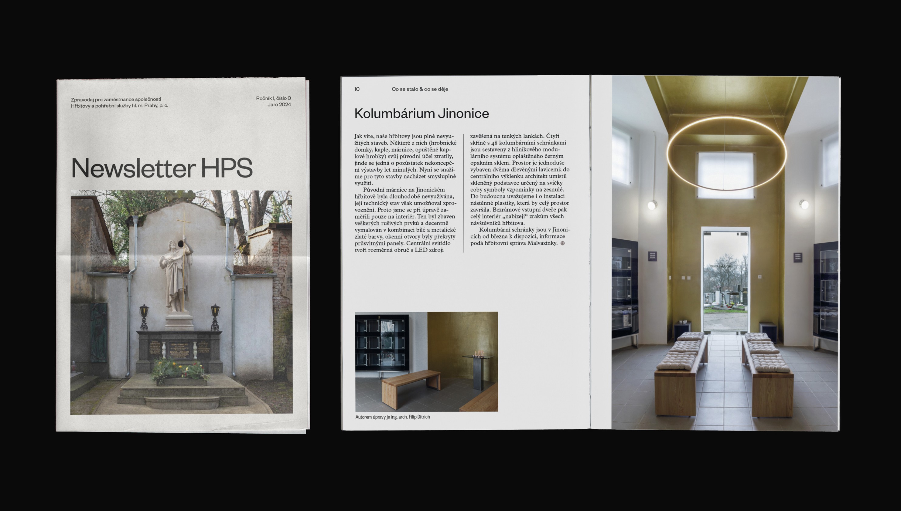 Nová vizuální identita pro Hřbitovy a pohřební služby Praha od studia Matouš Design, oceněná DESIGN BODem za citlivé grafické zpracování. Na fotografiích je vidět nové logo, ilustrace, orientační systém a tiskoviny, které přetvářejí pohled na hřbitovy jako na klidná a důstojná místa setkávání i vzpomínek.