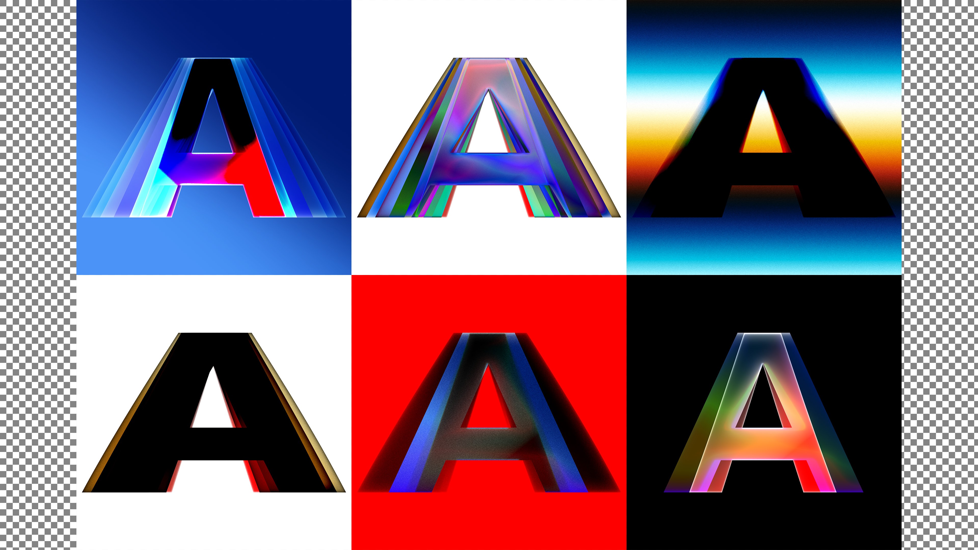 experimental typography graphic design poster showing the letter a in different styles