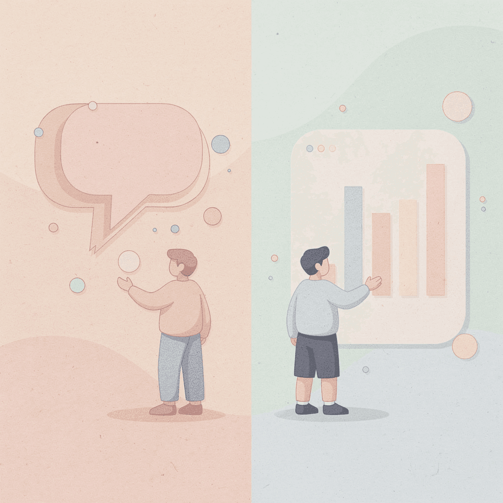 Split scene showing confusion versus confident conversation in Arabic