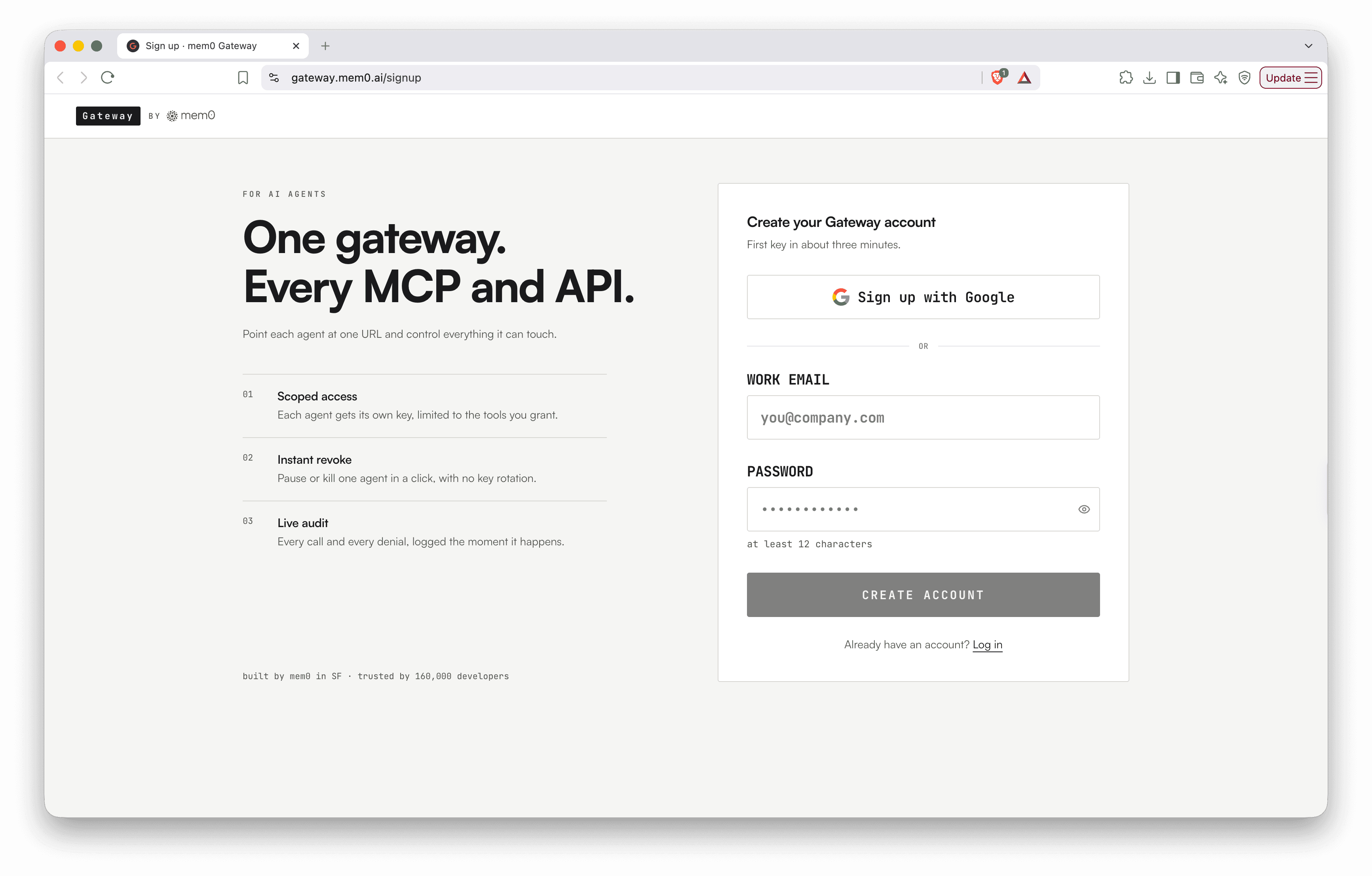 Gateway signup page