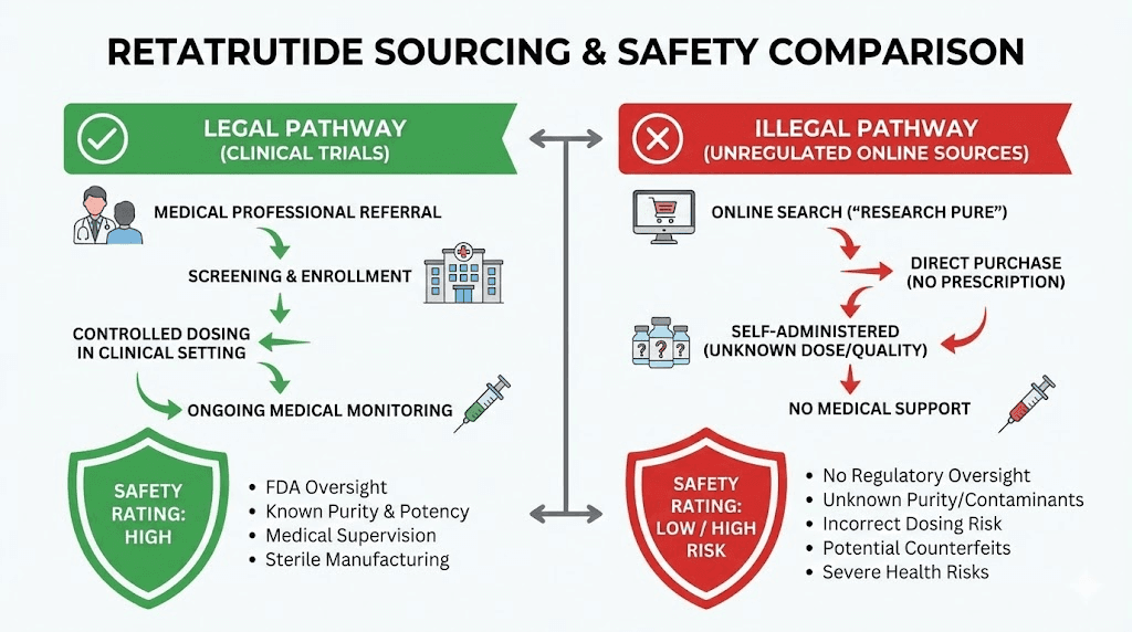 Legal and illegal retatrutide purchasing options comparison