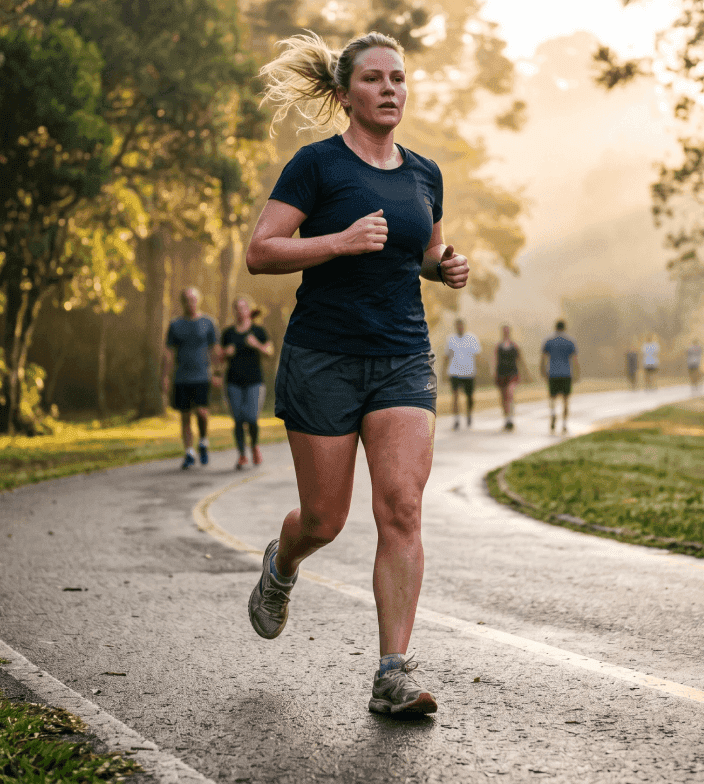 Corredora treinando em ritmo controlado para evoluir com mais segurança e consistência.