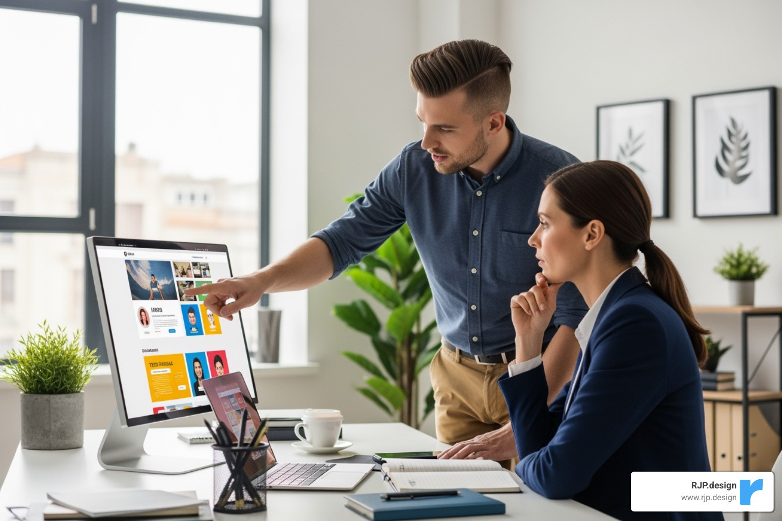 designer and client collaborating on website mockup - wordpress website designer in manhattan