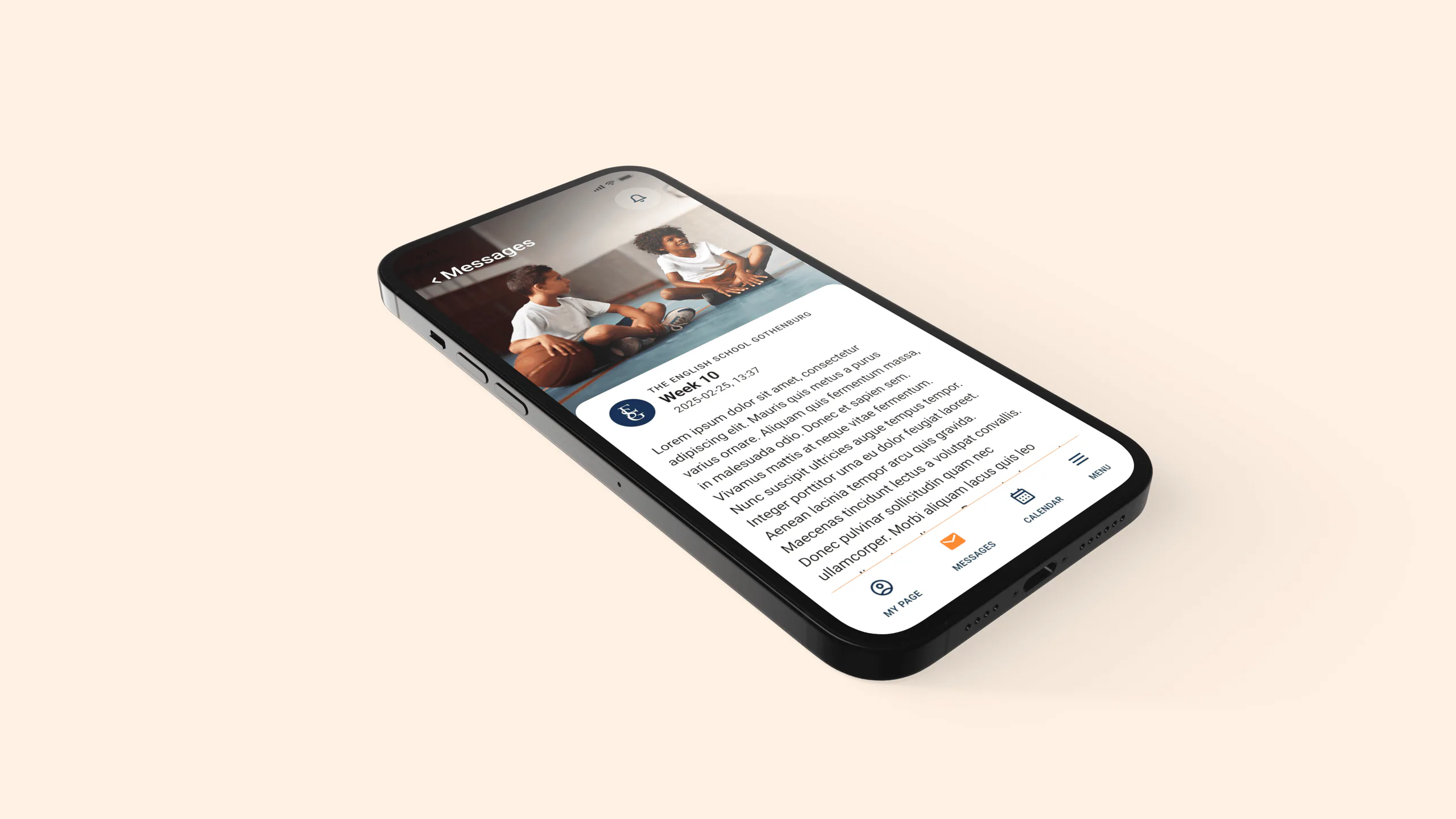 Mobiltelefon som visar ett meddelande i en app