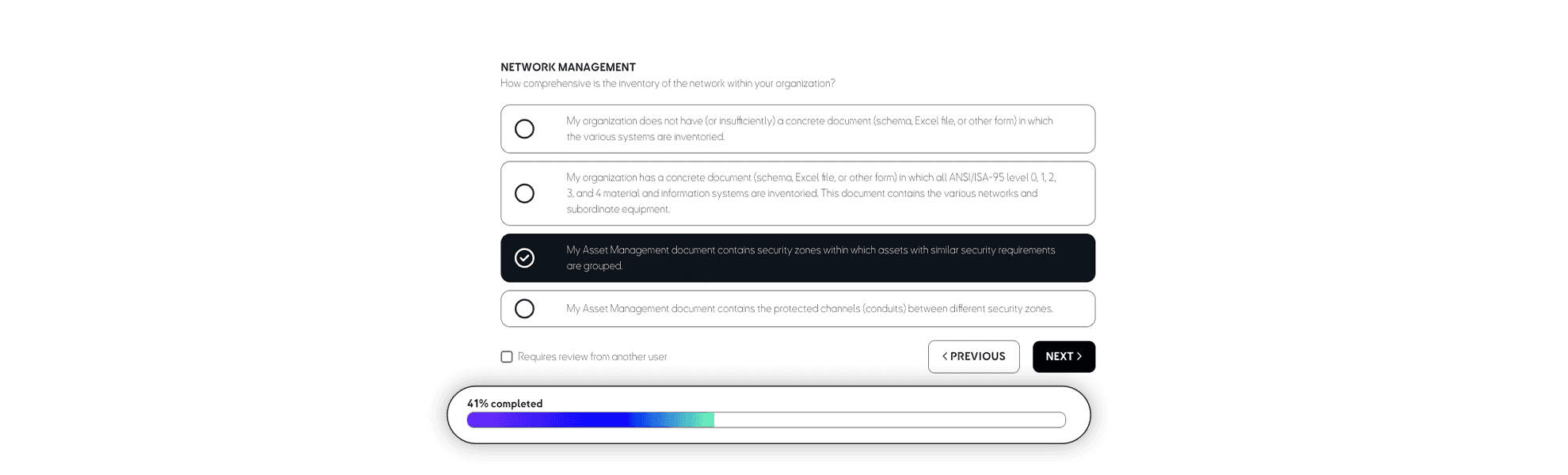 Vraag en voortgangsbalk IT-OT maturity assessment