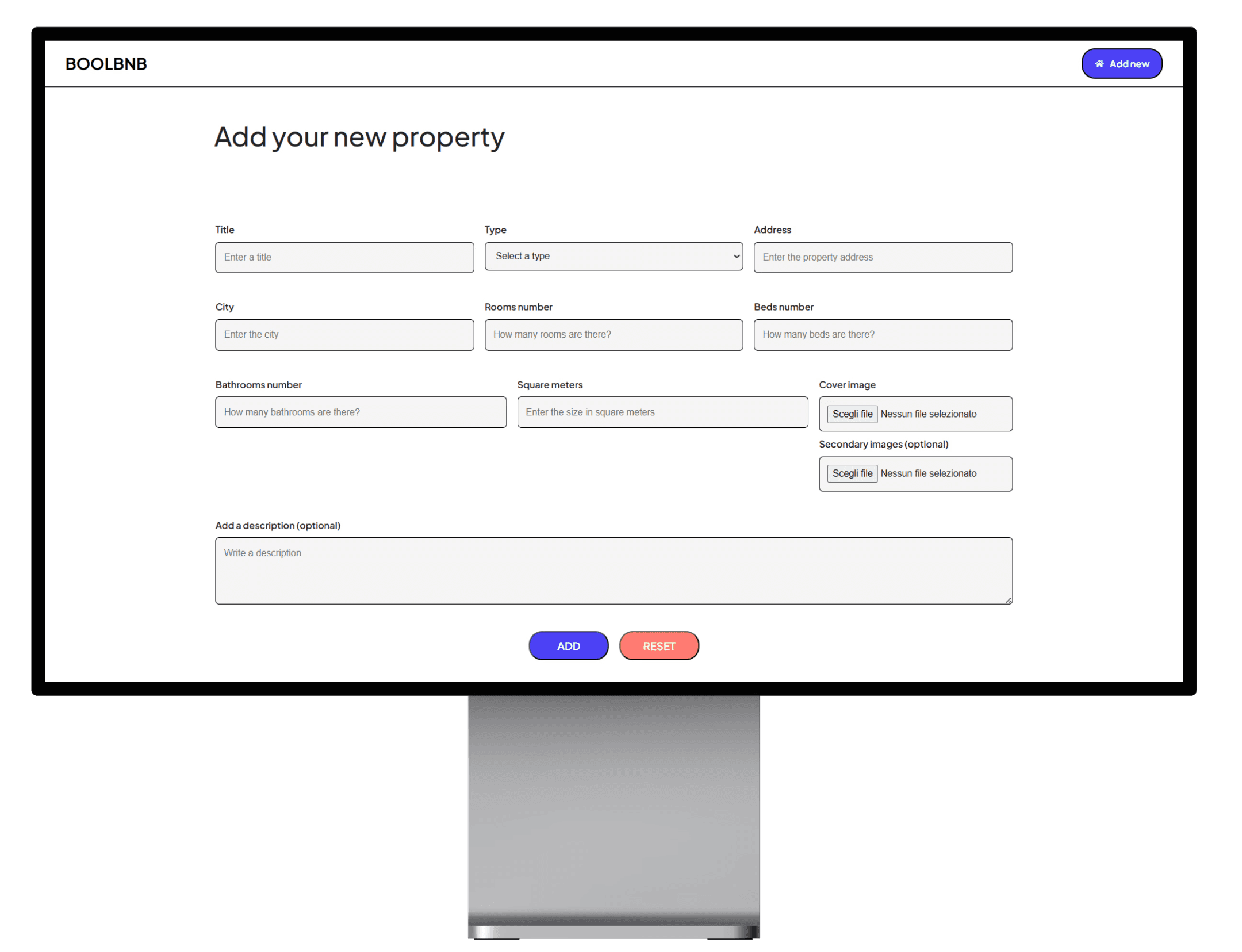 A mockup of the property submission form page from the website.