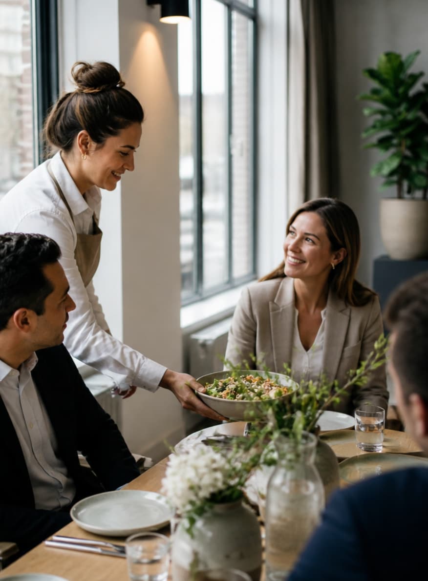 Gastvrije service tijdens lunch catering met persoonlijke aandacht