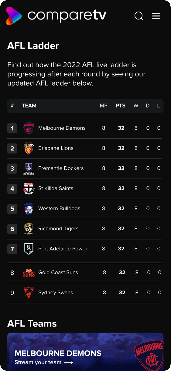 CompareTV app screen