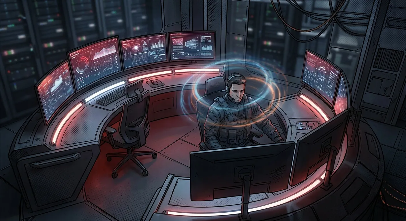 Tech professional in a digital marketing agency command center, RockN' Socials.