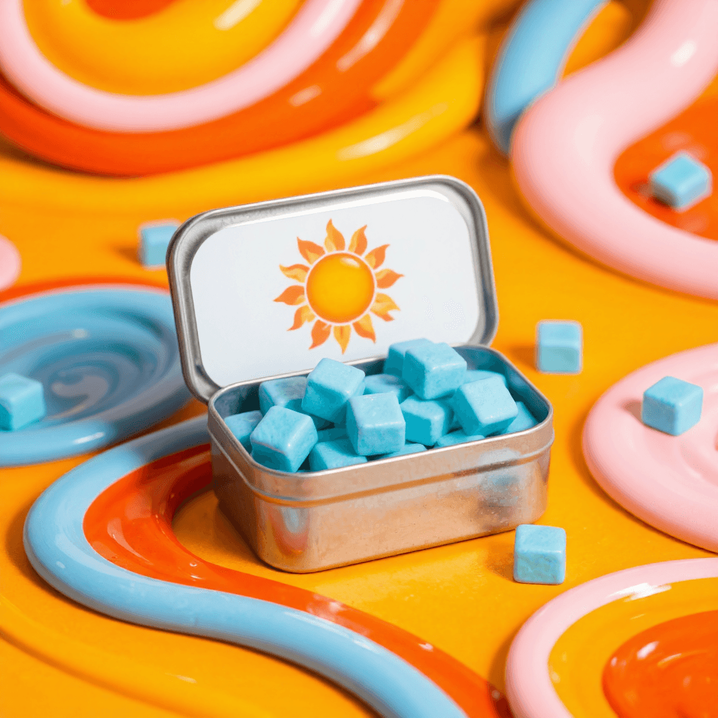 product photography of a tin of xylitol candies