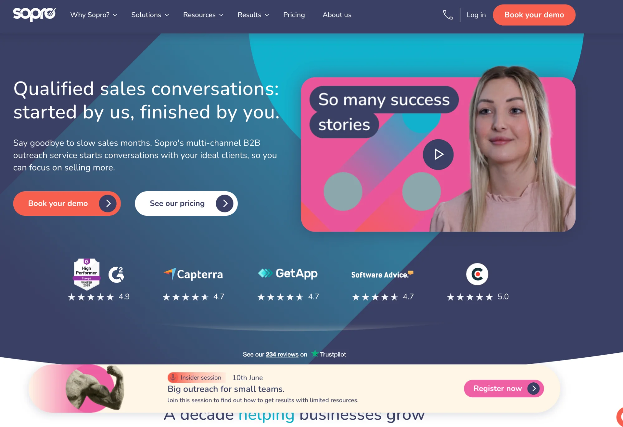 Sopro homepage: UK-based managed B2B multi-channel prospecting agency