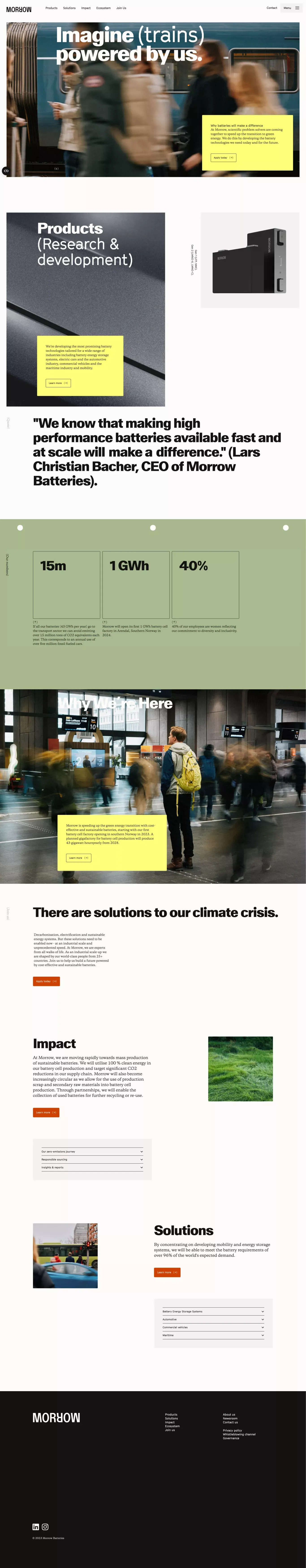 Pioneering battery production in Europe landing page screenshot showcasing Tech design