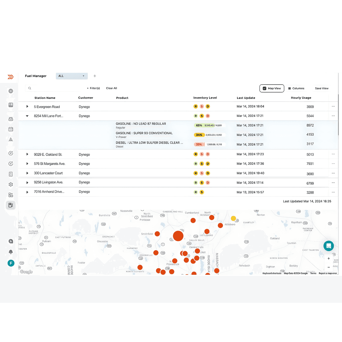 A series of slides showcasing the BeyondTrucks TMS interface: starting with a user creating custom fields to highlight the platform’s focus on configurability over traditional parameterization and legacy settings; followed by a fuel inventory monitoring screen that proves real-time data visibility through marketplace-integrated solutions; a drag-and-drop dispatch management interface integrated with logistics partners; and a shared calendar feature that simplifies team resource planning and project coordination.