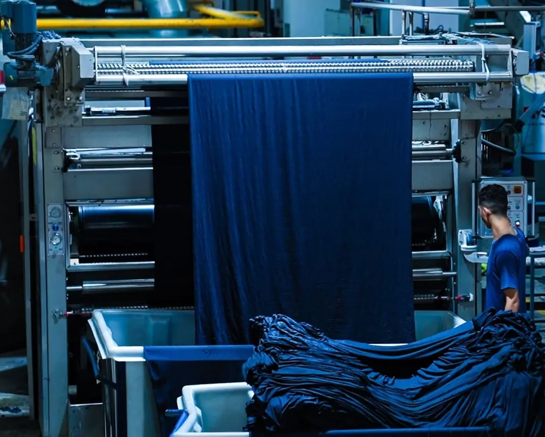 Blue fabric on rollers