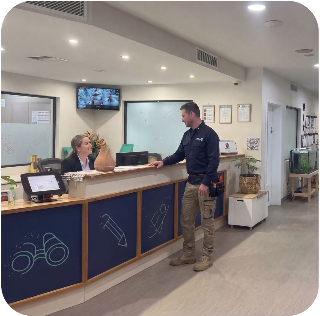 carpenter and childcare manager talking 